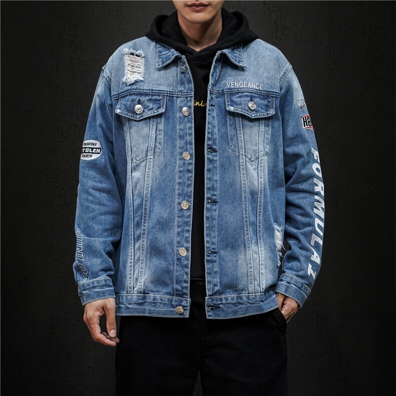 jk818-p80M-5XL黑墙ins牛仔夹克绣花破洞大码男日系CITYBOY,男装夹克,星座103A