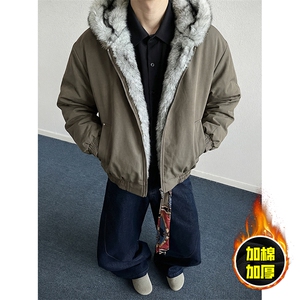 现货高品质美式高街冬季重磅狼王座山雕毛毛领棉衣男女款加厚外套图片