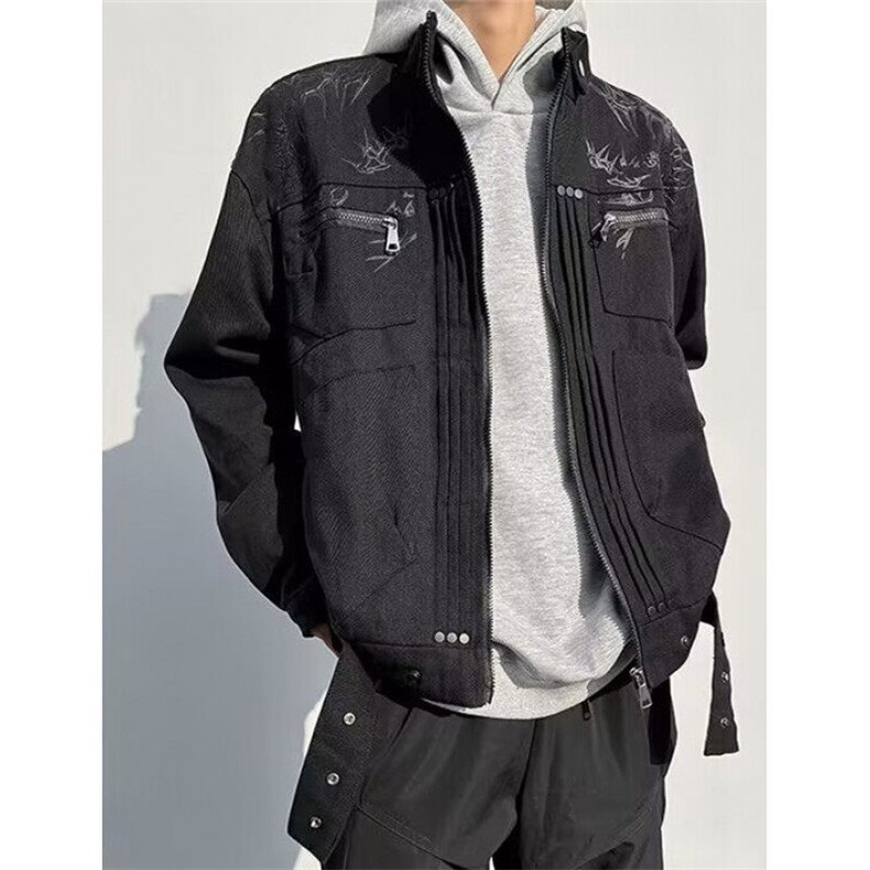 机车棒球服外套男春秋季牛仔工装休闲宽松情侣夹克上衣 JK12图片
