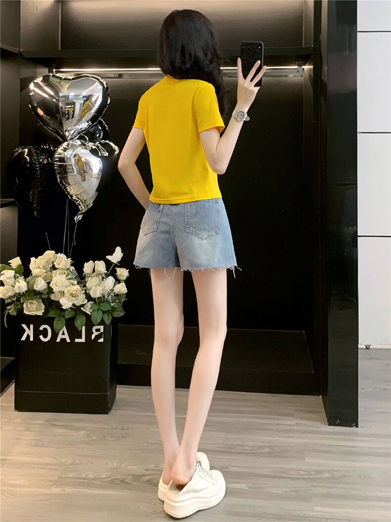 女夏季新款韩版运动休闲套装卡通印花圆领短袖宽松牛仔短裤两件套,女装套装/套裙,江南