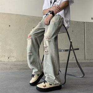 牛仔裤男夏季薄款美式高街vibe风破洞宽松休闲长裤子N0764-P43图片