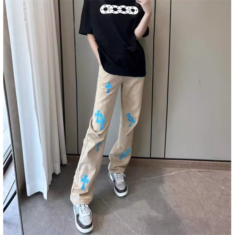 时尚美式休闲痞帅复古拼接痞帅牛仔裤男直筒宽松百搭长裤子潮牌,男装牛仔裤,星座506A