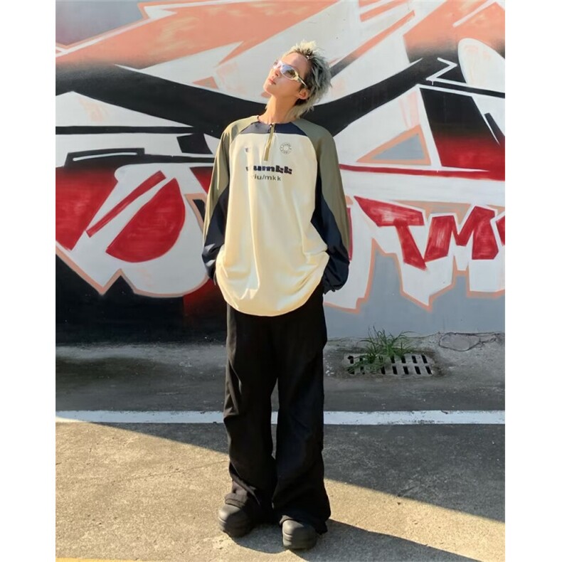 复古长袖运动跑步半拉链情侣训练服T恤,男装T恤,星座716-2