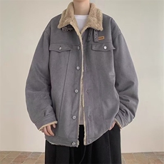 现货鹿皮绒加绒棉服羊羔毛外套男冬季加绒保暖工装棉衣冬装棉服潮，男装棉衣，星座302B-3