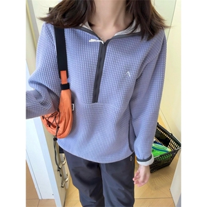 高品 户外情侣抓绒衣连帽卫衣保暖肌理格套头上衣男女 A1080-P70图片
