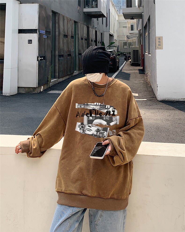 2024新款秋装复古美式水洗做旧宽松圆领卫衣301B-JB7891-P58,男装卫衣,星座301B
