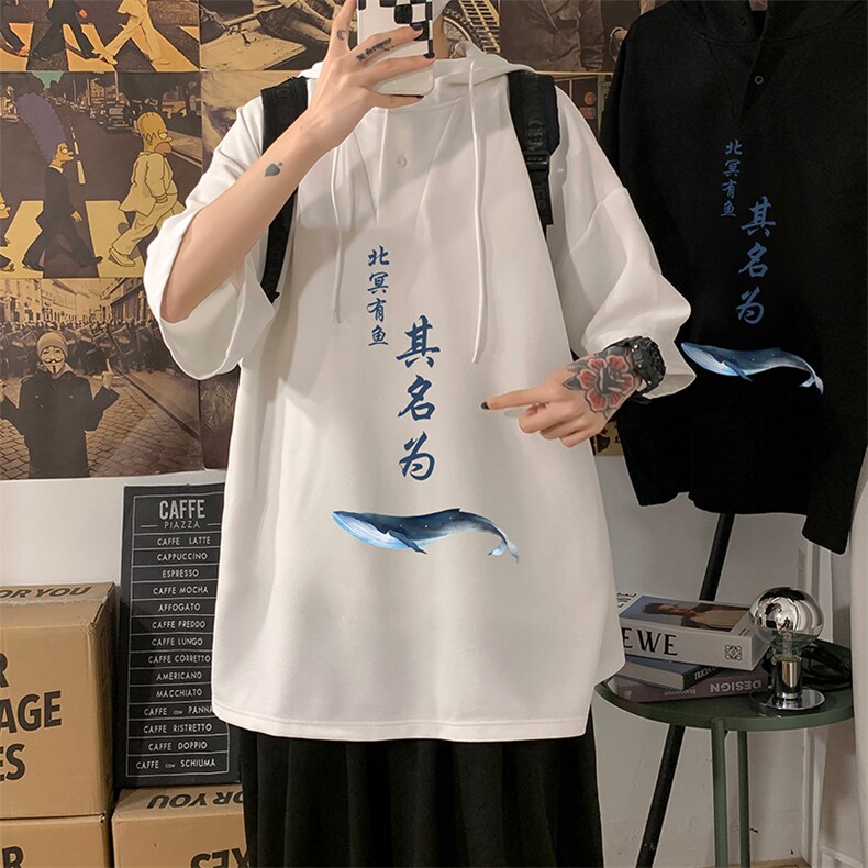 LD54261-P45NASA连帽短袖t恤男大码胖子带帽五分袖中袖海报风，男装T恤，电商A040