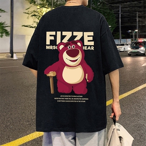 T719P26夏季新品潮牌高街短袖T恤宽松ins重磅纯棉体恤小熊印花图片