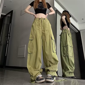 23美式绿色复古降落伞工装裤女夏季薄款hiphop休闲宽松AK737-P45图片