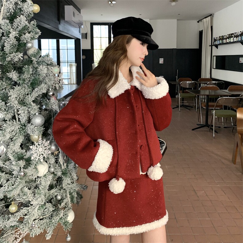 【】圣诞新年红洒金工艺套装羽绒服5598-P325-K488,女装套装/套裙,2C305