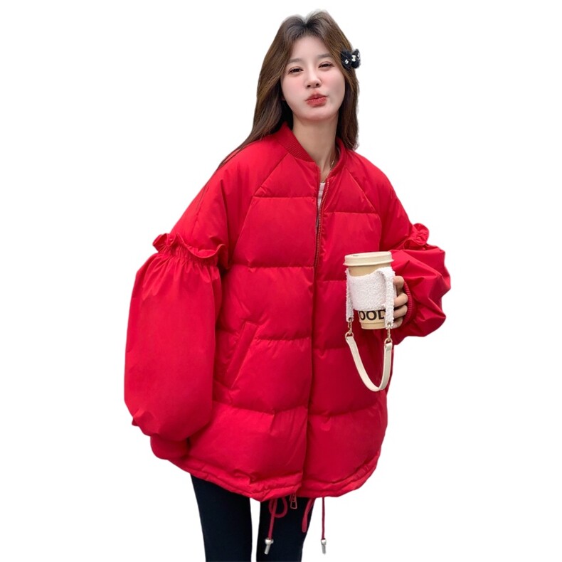花边拼接白鸭绒棒球羽绒服女2025冬装保暖外套小个子跨年圣诞好看,女装羽绒服,艾米莉亚