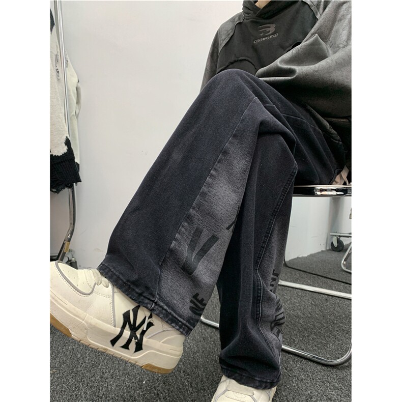 秋季渐变牛仔裤男高街潮牌设计感小众宽松直筒阔腿裤K7567-P45,男装牛仔裤,星座512-3