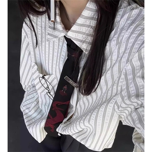 条纹泡泡纱衬衣高智感休闲正肩长袖衬衫复古条纹上衣 C229图片