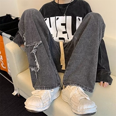 做旧系绳星星贴布长裤休闲男女裤子宽松水洗牛仔裤潮-B3082-p45，男装牛仔裤，星座601-2
