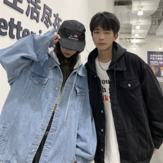 春季港风情侣假两件连帽牛仔夹克男外套帽子可拆卸JK733-P75，男装夹克，星座912-1（原星座914-5）