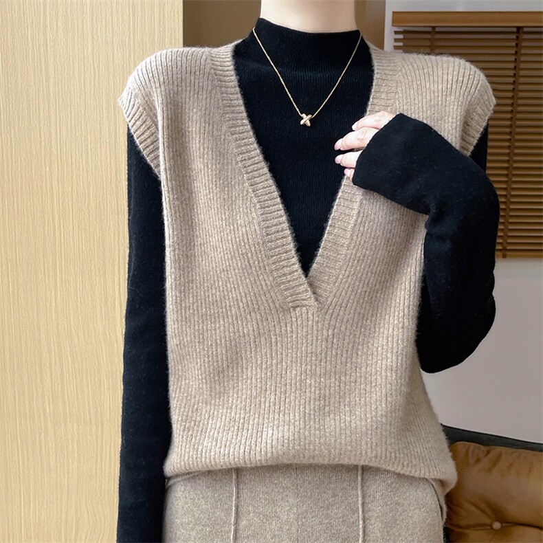 纯羊毛针织坎肩女2025新款无袖上衣百搭叠穿外套毛衣宽松显瘦马甲，女装马甲，绒汀羊绒