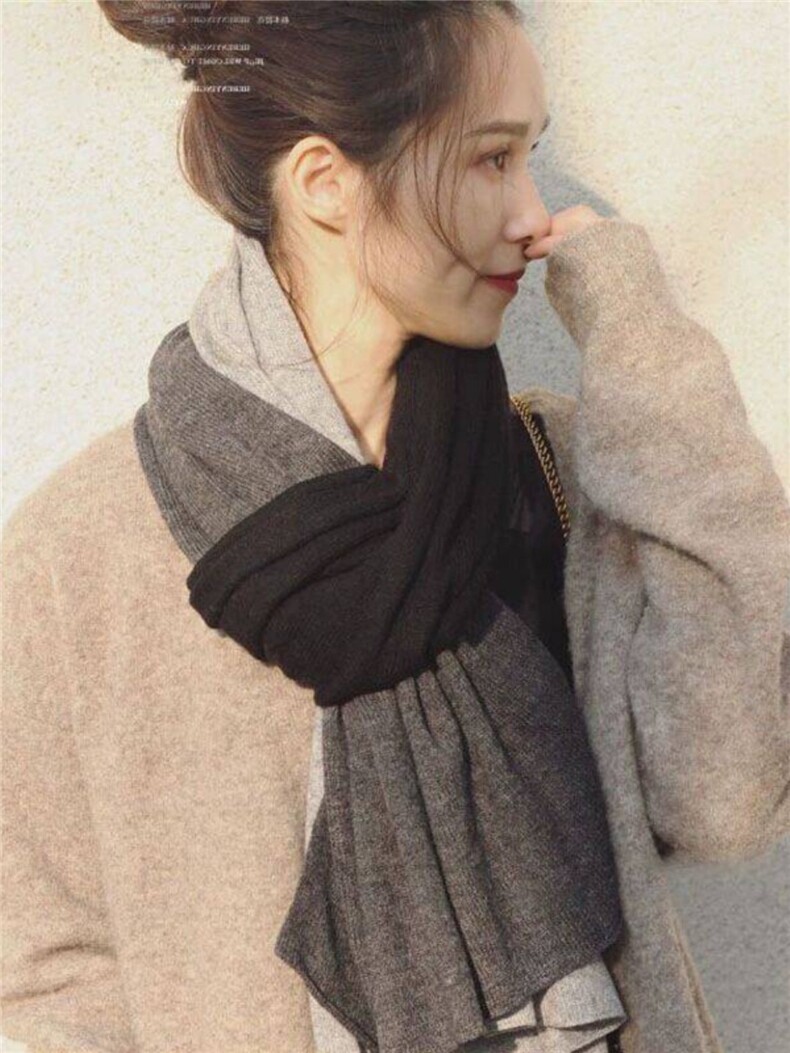 35%羊绒围巾女2024新款冬季拼色保暖针织镂空披肩,饰品围巾,丽特绒