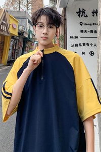 短袖男夏季新款港风宽松拼接体恤上衣T8218-32图片