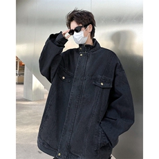 2025新款立领牛仔外套宽松男短款工装夹克痞帅街头现货W8567-P72，男装工装外套，星座512-4