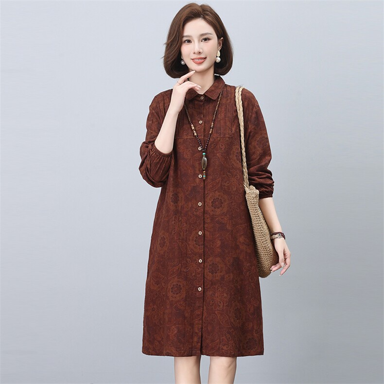 春季新款时尚花色衬衫连衣裙优雅显瘦长袖女装裙子,女装连衣裙,悦见她