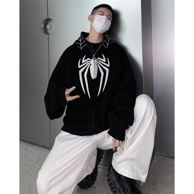 潮高街美式开衫卫衣女春秋款设计感小众蜘蛛侠拉链Y8533P65,男装卫衣,星座1116-2