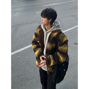 博主图不拿货cleanfit外套男毛呢撞色呢料夹克MJK01-P105图片