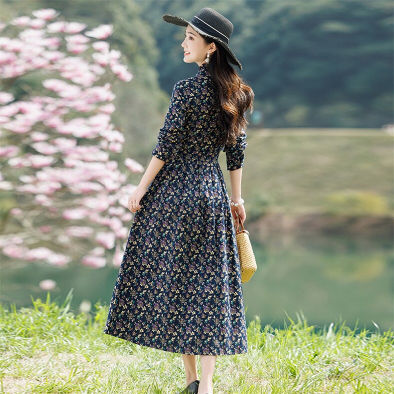 苏杭高端亚麻长袖连衣裙2025年春季新款妈妈打底减龄时尚收腰外穿,女装连衣裙,水衣源