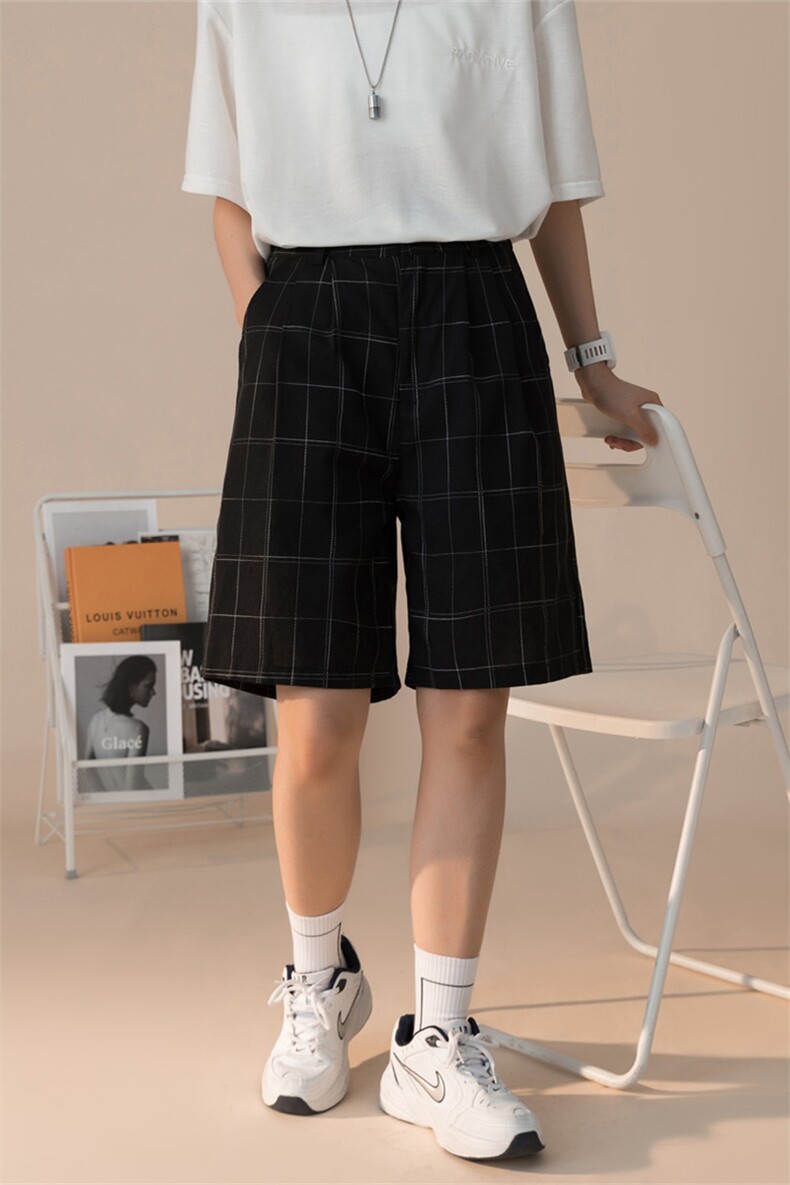 K6045/P28新款夏款西裤格子短裤男女中性风中裤男大码休闲裤控39,女装休闲裤,电商A141
