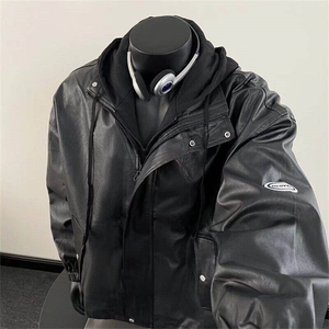 【有货】Y1018LL-特P85 假两件皮衣外套痞帅机车服夹克图片