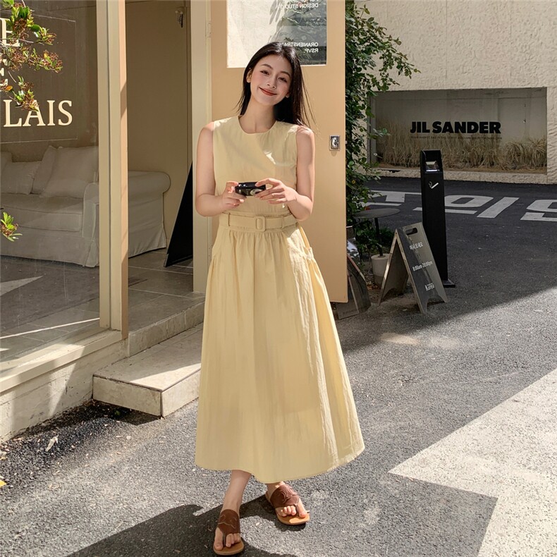 黄色设计感减龄收腰背心连衣裙女2025夏季新款甜酷轻熟风气质长裙,女装连衣裙,2C218
