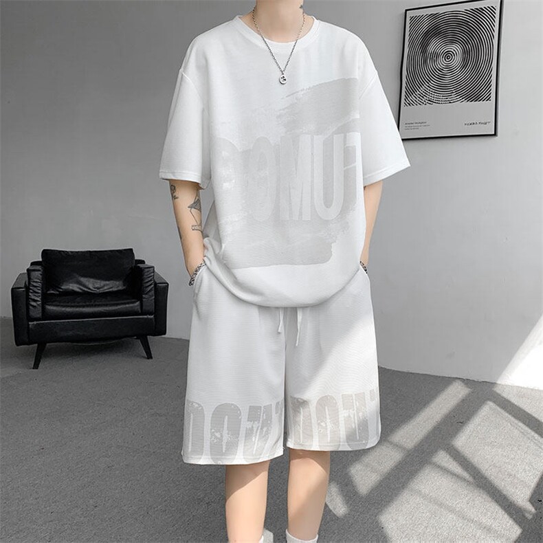 运动装男2025夏季新款港风宽松短袖短裤运动套装TZ9520-P55,男装牛仔裤,星座214-3