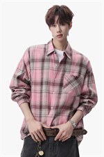 衬衫男春季新款港风宽松磨毛大码格子长袖衬衣CS606-特P28，男装衬衫，星座214-3