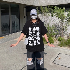 816B-T1039-P40情侣！猫咪t恤纯棉宽松ins韩慵懒男女，男装T恤，星座816B