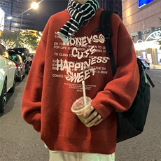 港风夜景时尚字母印花宽松休闲圆领毛衣A247-M8899特批45控78，男装针织衫/毛衣，电商A247