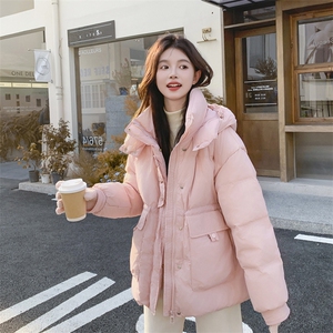 粉色连帽羽绒服外套女冬季2025新款显瘦不臃肿白鸭绒爆款面包服图片