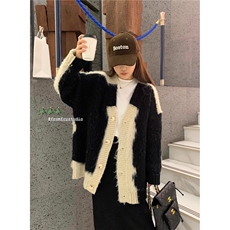 韩版时尚拼接V领针织毛衣女2025秋冬新款宽松加厚保暖中长款上衣，男装针织衫/毛衣，星座1210-1