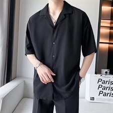 免烫禁欲夏季百搭黑白衬衫男短袖帅气冰丝雪纺衬衣SC29P32，男装衬衫，星座1116-2