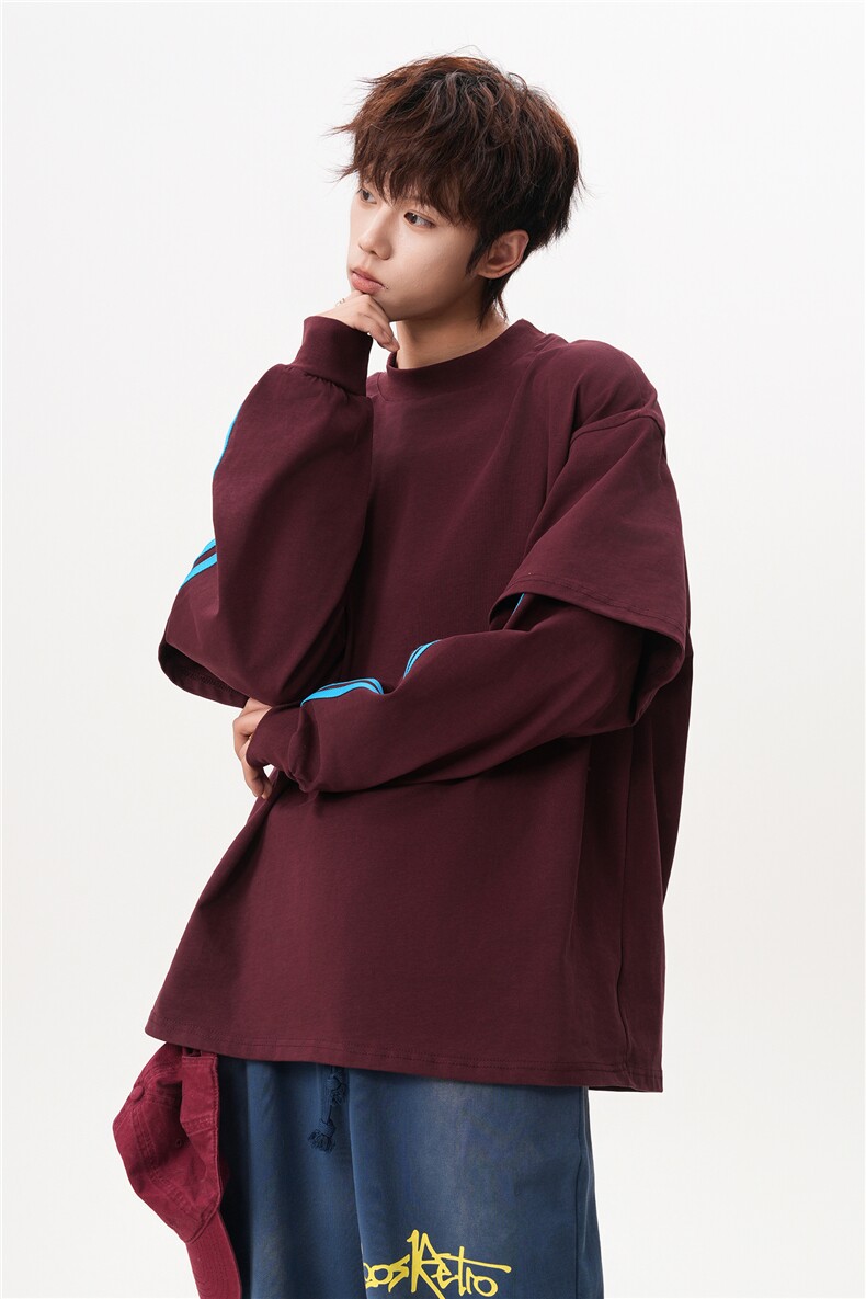 8XL-M假两件条纹长袖t恤男运动风百搭上衣CX3010-特P40,男装T恤,电商D206-1