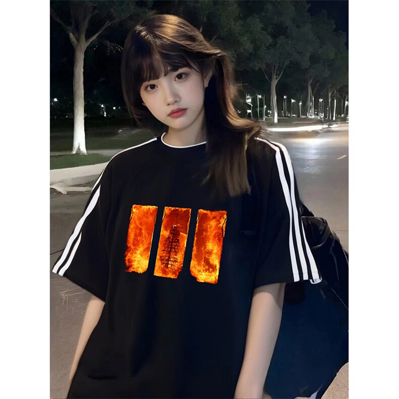 抖音得物高品质二开240克宽松纯棉美式潮牌三条杠织带短袖T恤,男装T恤,电商A486-1