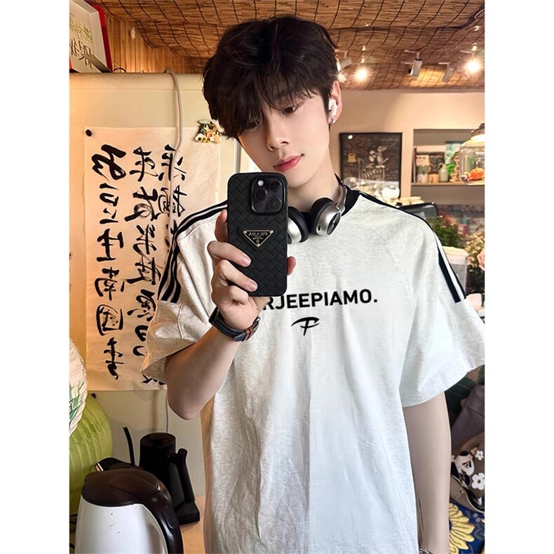 夏季美式高街重磅纯棉三条杠织带撞色男女短袖T恤ZD399-特P30,男装T恤,电商A486