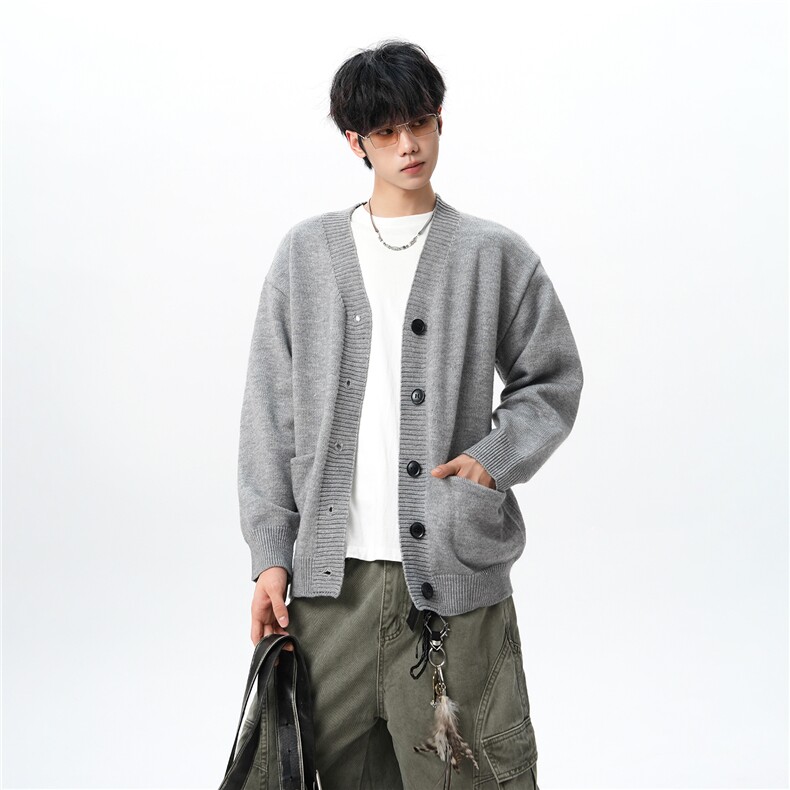 8XL-M大码V领开衫毛衣外套男日系复古宽松慵懒风针织衫KS002p55,男装针织衫/毛衣,电商B312