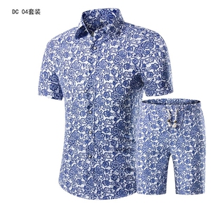 1611B-DC01套装-P40短袖衬衫套装男印花衬衣短袖春装2021新款寸衣图片
