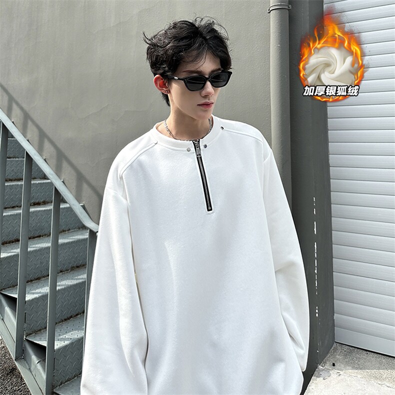 新款银狐绒450g重磅曼巴棉铆钉半拉链卫衣男W5198J加绒-特P50控98,男装卫衣,电商A001