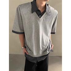 夏季小众高级感假两件设计短袖T恤男翻领痞帅POLO衫潮T0015，男装Polo衫，星座1116A（原606A-3）
