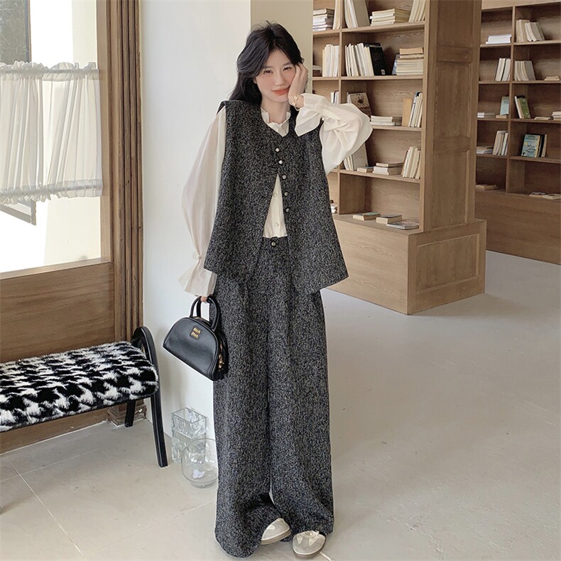 高级感休闲小香风马甲套装女2025春新款法式复古简约阔腿裤两件套,女装套装/套裙,2C110