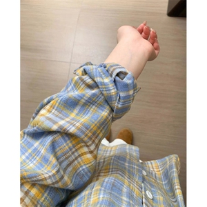 TC701-P45美式黄兰格子长袖衬衫夏季新款宽松防晒外套