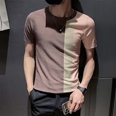 黑色2022精神小伙修身男士冰丝针织短袖T恤潮T083-P48控68，男装T恤，电商A108