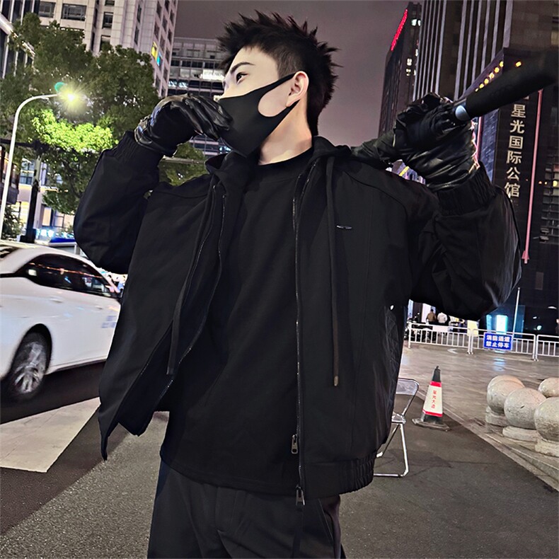 B36/P158控208假两件连帽设计拼接卫衣痞帅男士棉服休闲潮牌棉衣2图片