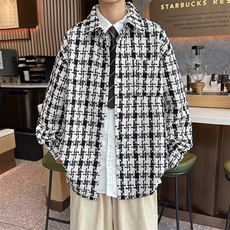 秋装男款小香风外套春秋季潮牌格子衬衫翻领痞帅宽松夹克J315，男装夹克，星座1116A-1（原606A）