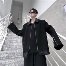 秋个性皮领拼接短款拉链夹克男外套潮流雅痞百搭时髦上衣C217P130，男装夹克，星座901-1（原C217）